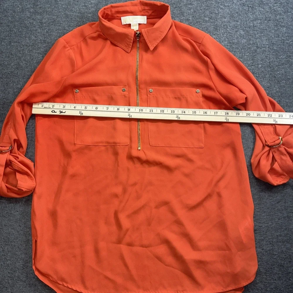 Michael Michael Kors orange blouse roll‎ sleeves size small quarter zip